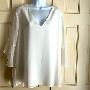 Calvin Klein Rauli Bell Sleeve Blouse, Ivory, Size XL